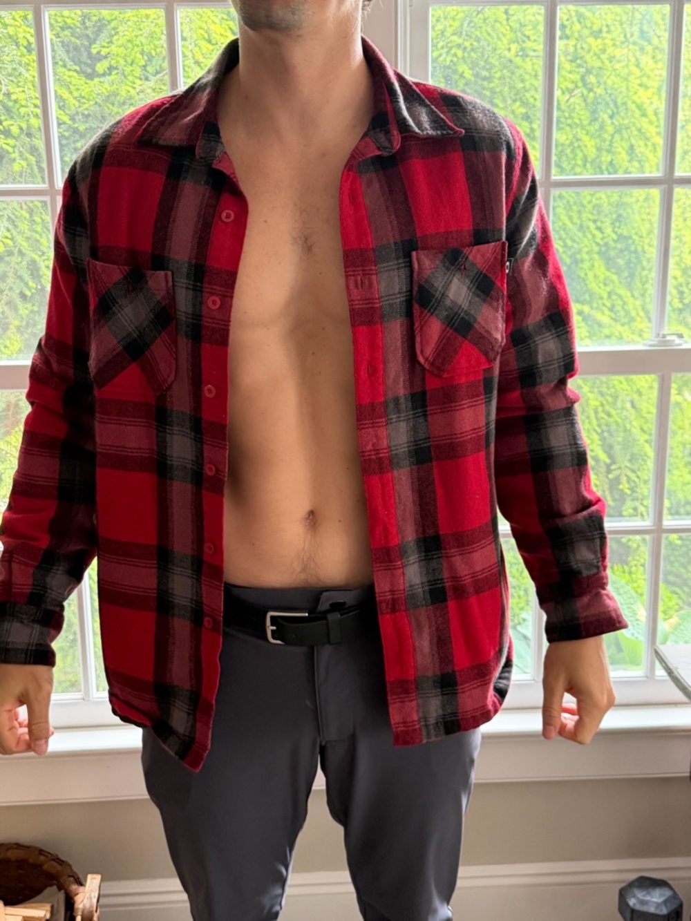 Oakley Red & Black Plaid Casual Button-Down Shirt